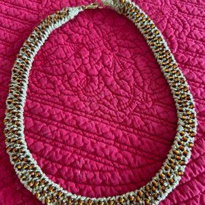Knitted Gold Necklace with Beads